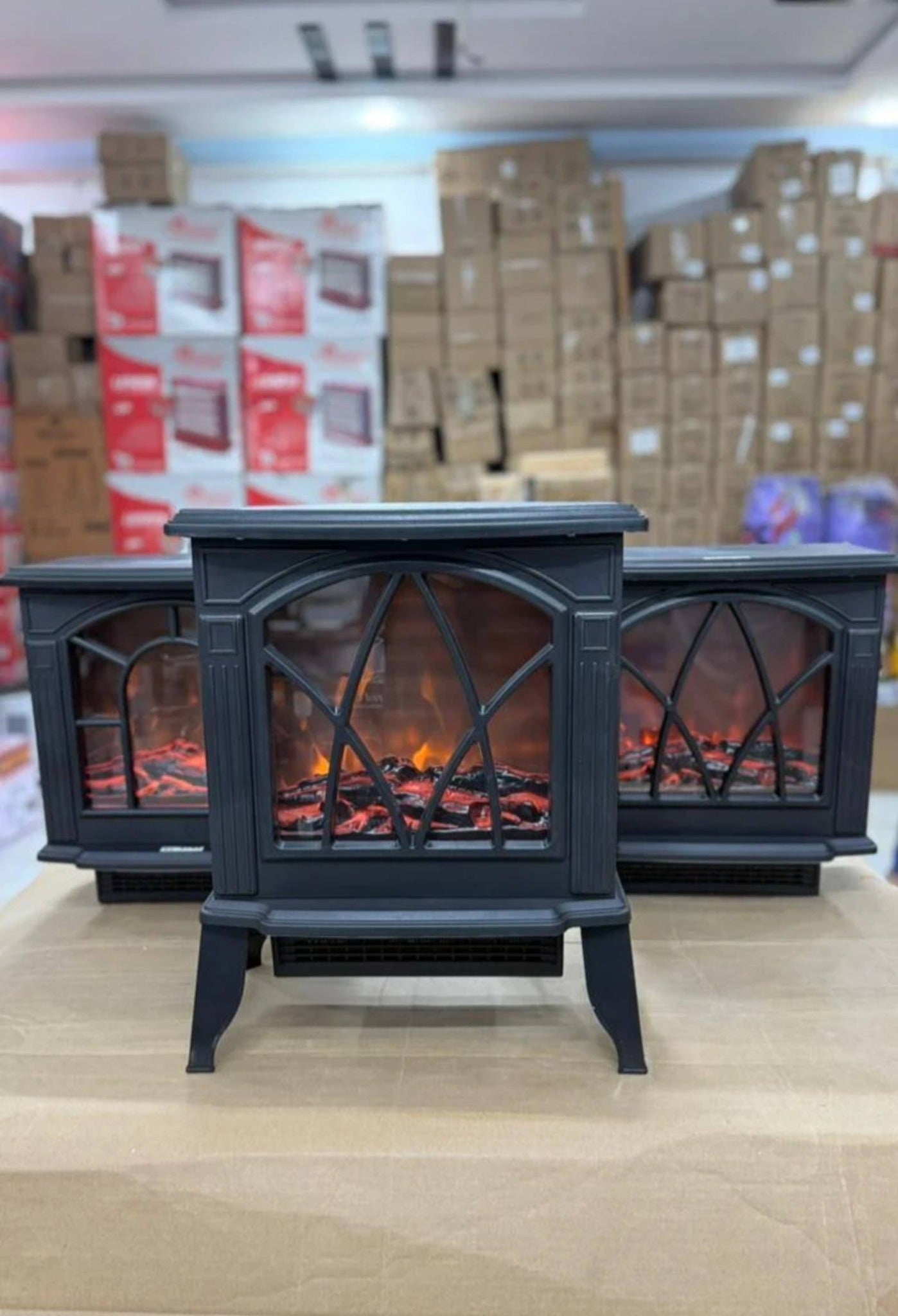 NBC007BK Modern Black LED Electric Fireplace Heater – 9500 BTU, Adjustable Thermostat & Safety Features