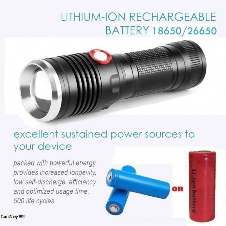 X 900 USB Rechargeable torch Powerful LED Flashlight Waterproof 5 Modes Zoom able | Russian Imported
