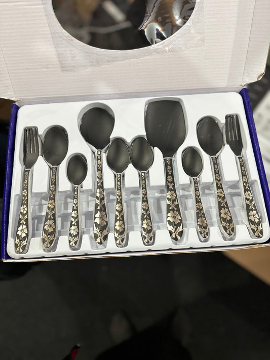 German Imported 52 Pcs MATTE BLACK CUTLERY SET