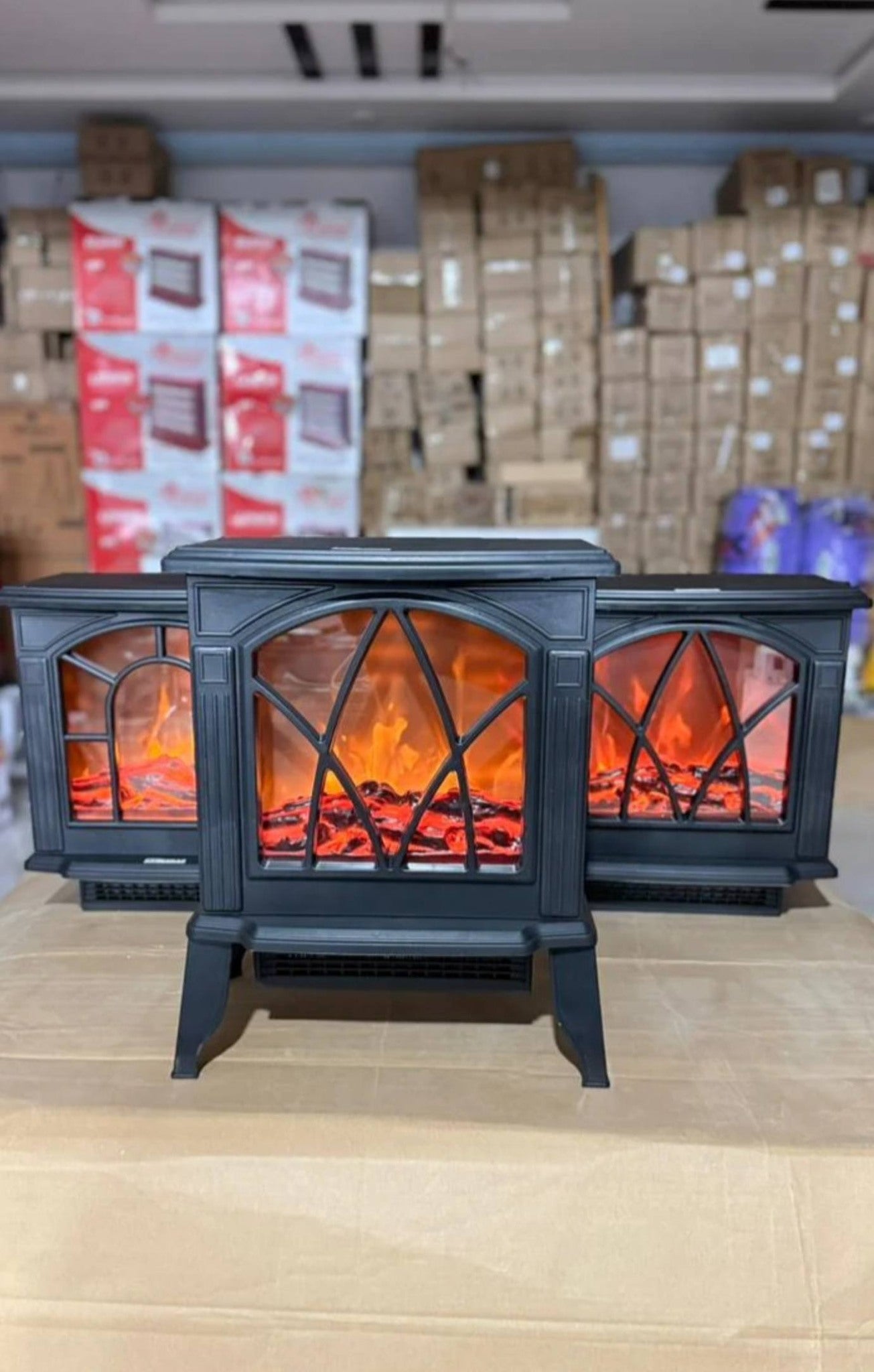 NBC007BK Modern Black LED Electric Fireplace Heater – 9500 BTU, Adjustable Thermostat & Safety Features