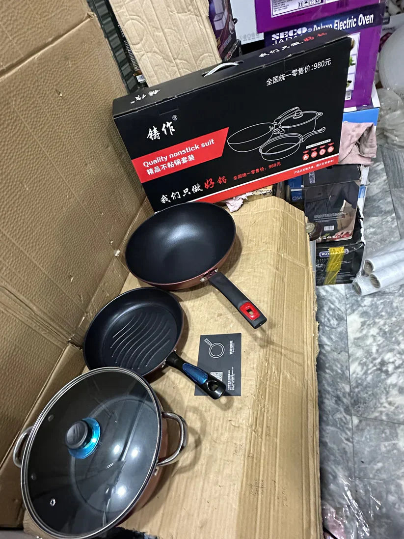 KOREAN LOT IMPORTED 3 PIECES FRY PAN SET