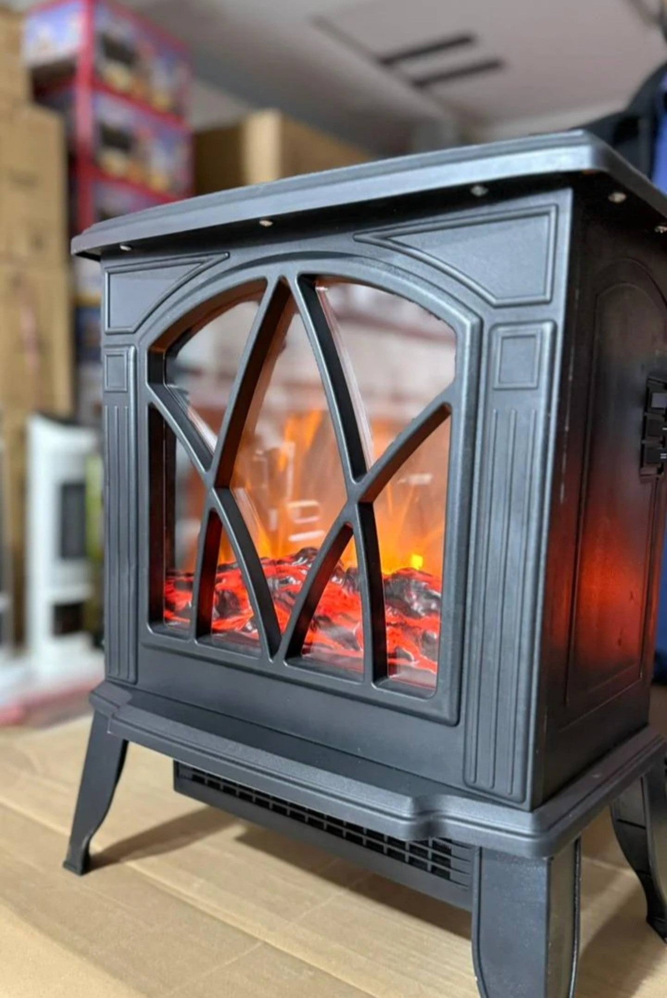 NBC007BK Modern Black LED Electric Fireplace Heater – 9500 BTU, Adjustable Thermostat & Safety Features