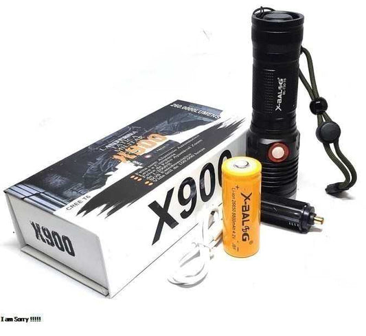 X 900 USB Rechargeable torch Powerful LED Flashlight Waterproof 5 Modes Zoom able | Russian Imported